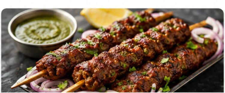 Chargrilled kebabs with mint sauce