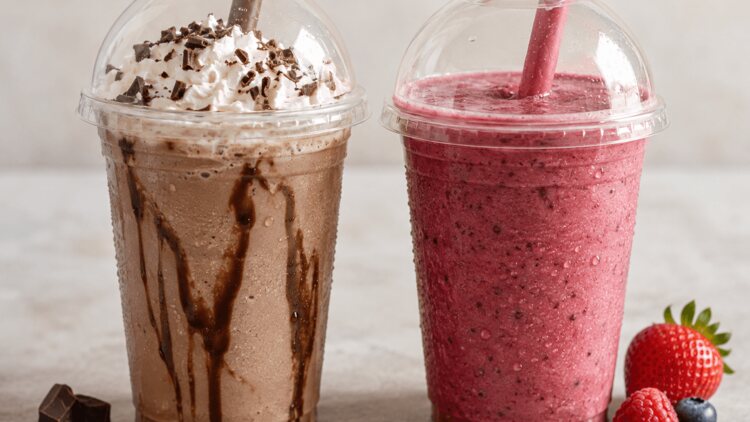 Chocolate milkshake and berry smoothie